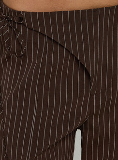Editta Tie Detail Low Rise Tailored Pants Brown Pinstripe