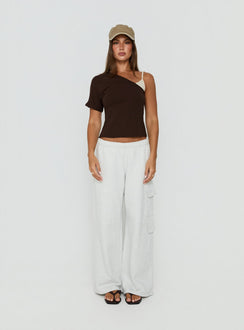 Lunea One Shoulder Contrast Top Brown / Cream