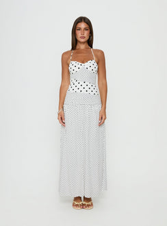 Marguerite Halter Maxi Dress White Polka Tall