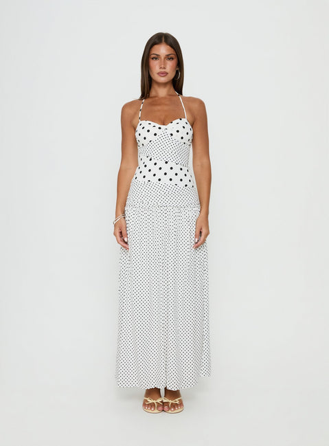 Marguerite Halter Maxi Dress White Polka Tall