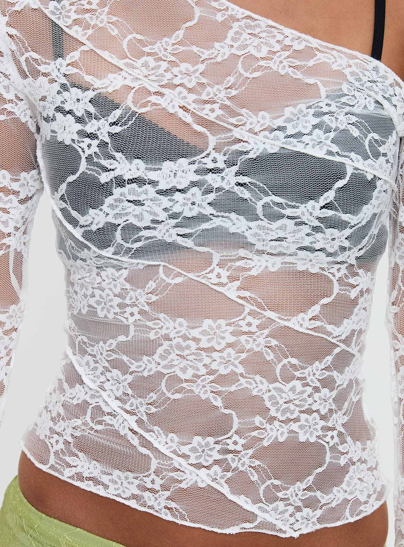 How Ironic One Shoulder Lace Top Cream | Princess Polly