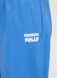 Princess Polly Wide Leg Track Pant Bubble Text Blue