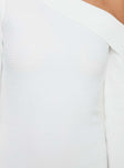 White knit Off the shoulder, folded neckline, flared sleeves