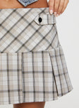 Santaigo Pleat Mini Skirt Neutral Check Princess Polly  Mini 