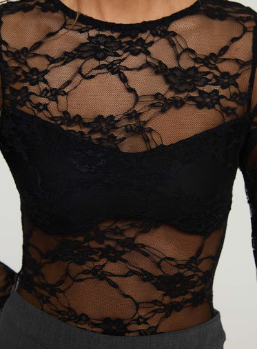 Feelix Long Sleeve Lace Bodysuit Black