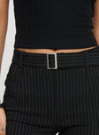 Flare pants Pinstripe print, high rise fit, invisible zip fastening, belt looped waist with buckle Good stretch, unlined 