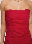 Strapless mini dress Boning throughout, invisible zip fastening at back, pleats at bust Non-stretch material, fully lined