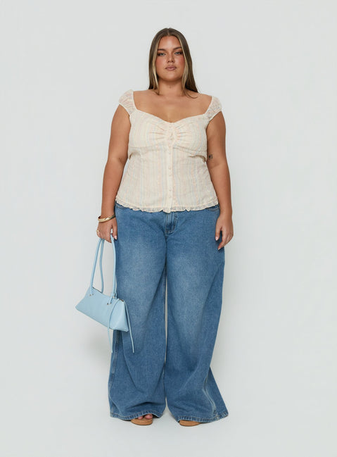 Trinitee Cap Sleeve Blouse Top Floral Curve
