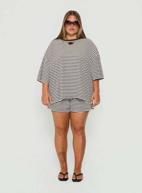 Selvina Terry Towelling Oversized Tee Multi Stripe Curve