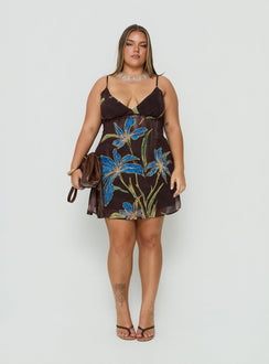 Isakaia Beaded Mini Dress Brown Floral Curve
