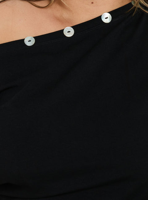 Dalten Off Shoulder Button Detail Top Black Curve