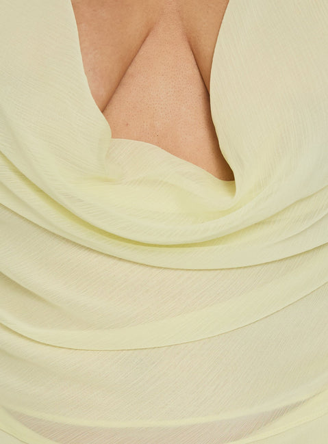 Evaleine Chiffon Cowl Neck Top Baby Yellow Curve