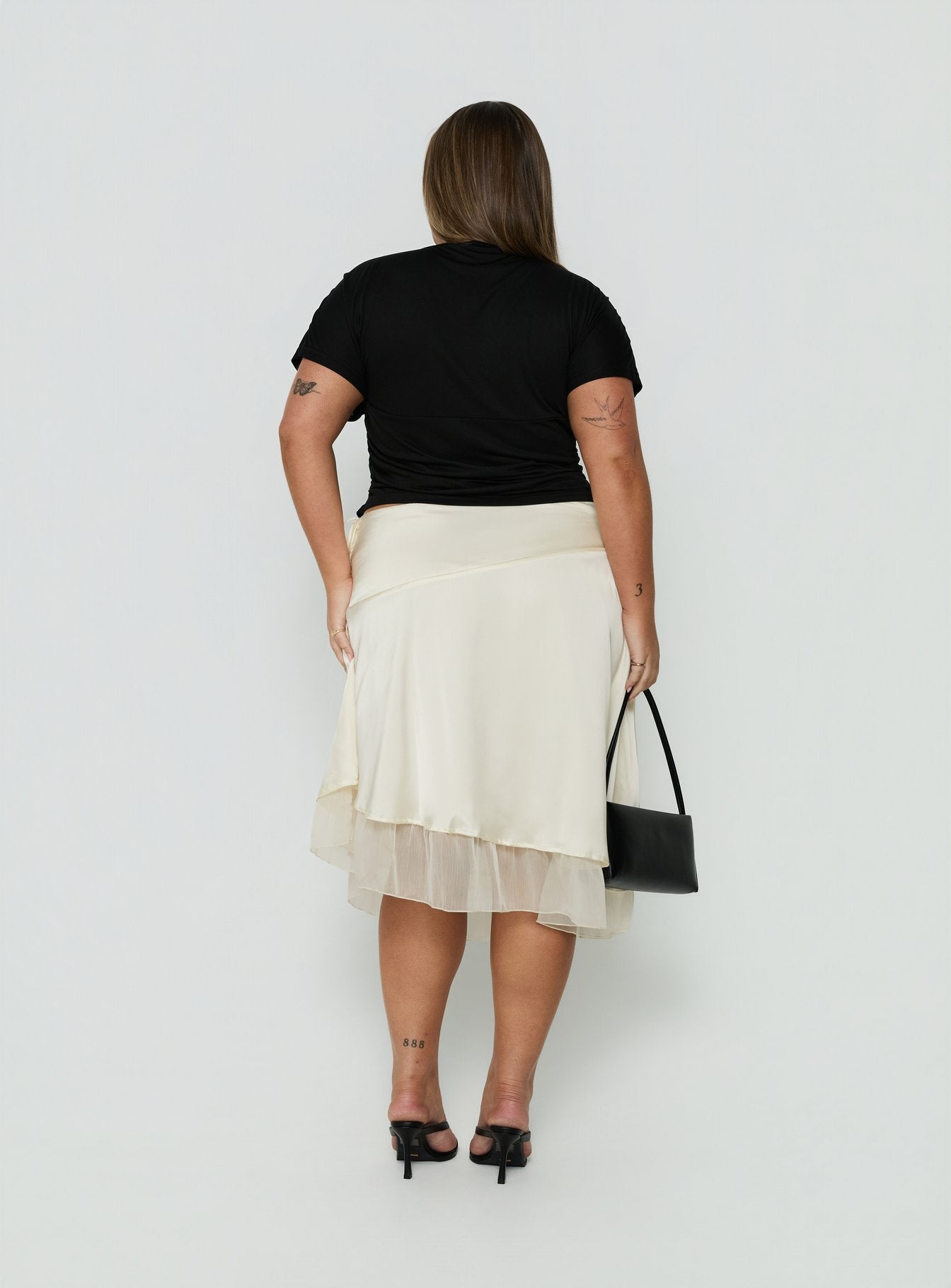 Rosemead Satin Midi Skirt Cream Curve