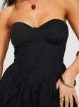 Zafira Strapless Bubble Hem Mini Dress Black