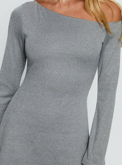 Adrietta Off Shoulder Long Sleeve Mini Dress Grey Marle