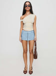   front view of model wearing Princess Polly Rhode Mini Skort Blue Stripe Mini Skirts 