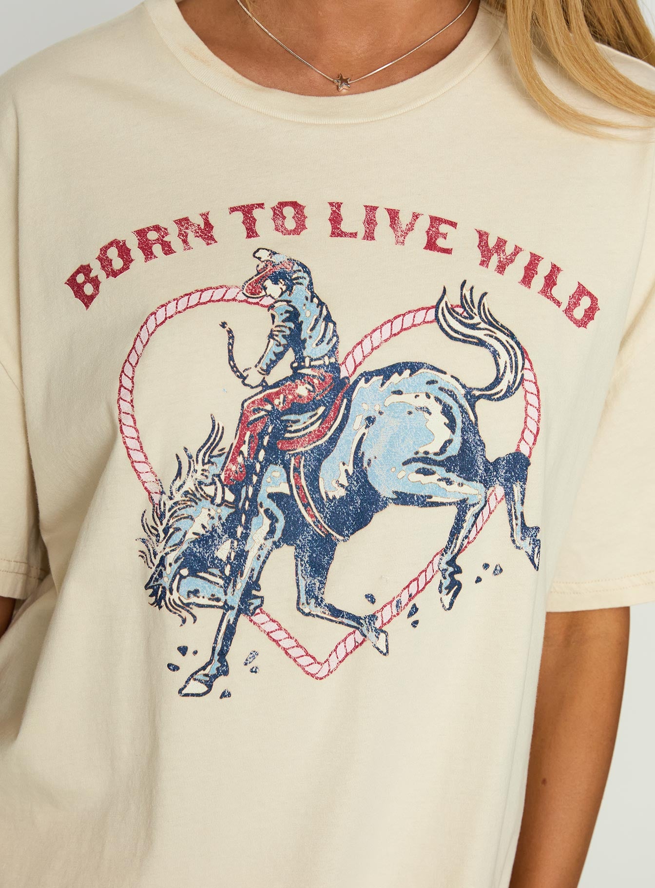 product Princess Polly Born To Live Wild Graphic Top White Half Sleeves Crew Neck 