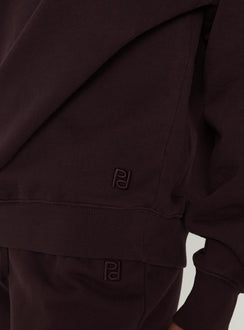 side view of model wearing Princess Polly Wellness Off The Shoulder Jumper Brown Cropped Jumpers 