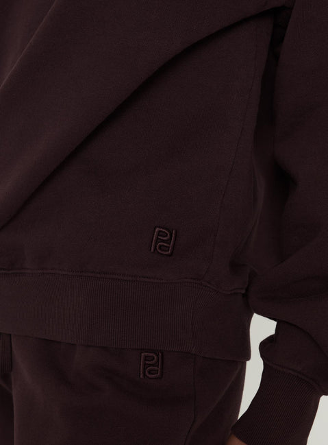 side view of model wearing Princess Polly Wellness Off The Shoulder Jumper Brown Cropped Jumpers 