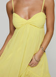 back view of model wearing Princess Polly Stolen Kisses Mini Dress Lemon Sweetheart Neckline 