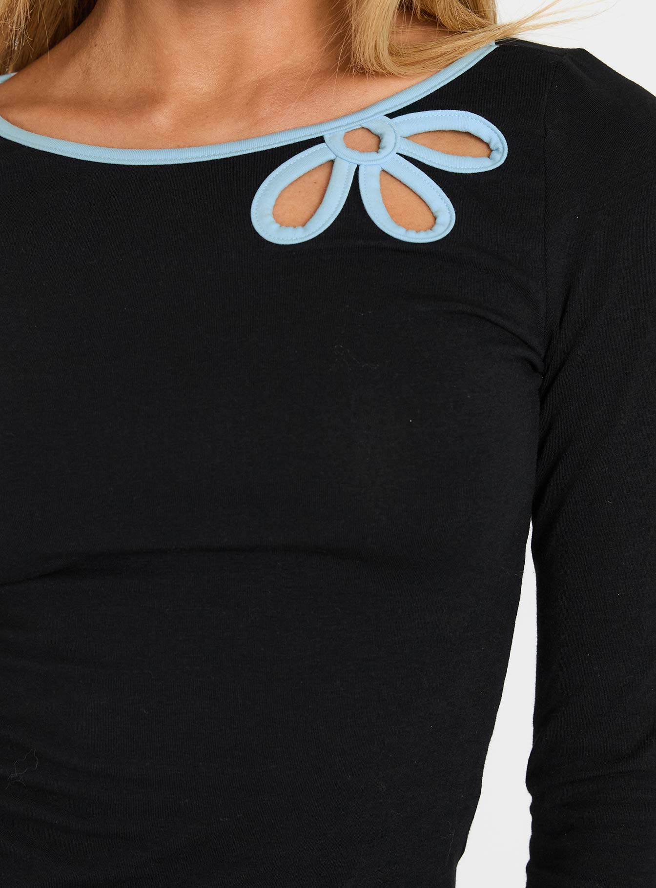 Double Back Floral Cut Out Long Sleeve Top Black | Princess Polly