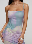 front view of model wearing Princess Polly Norila Maxi Dress Slinky Orchid Petals Lilac Square Neck 