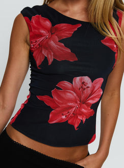 Prema One Shoulder Top Black Floral