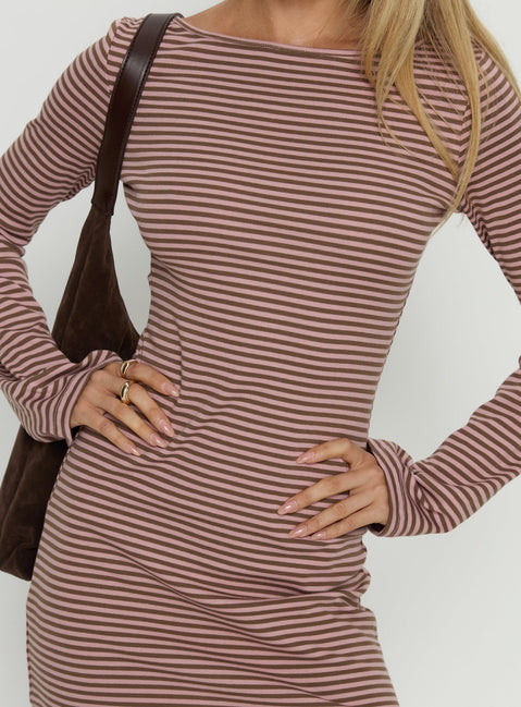 Bryanna Long Sleeve Mini Dress Pink / Brown