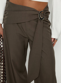side view of model wearing Princess Polly Elisson Layered Buckle Pants Grey Mid Rise Pants 