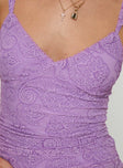 back view of model wearing Princess Polly Attention On Me Top Purple Sleeveless V-Neck 