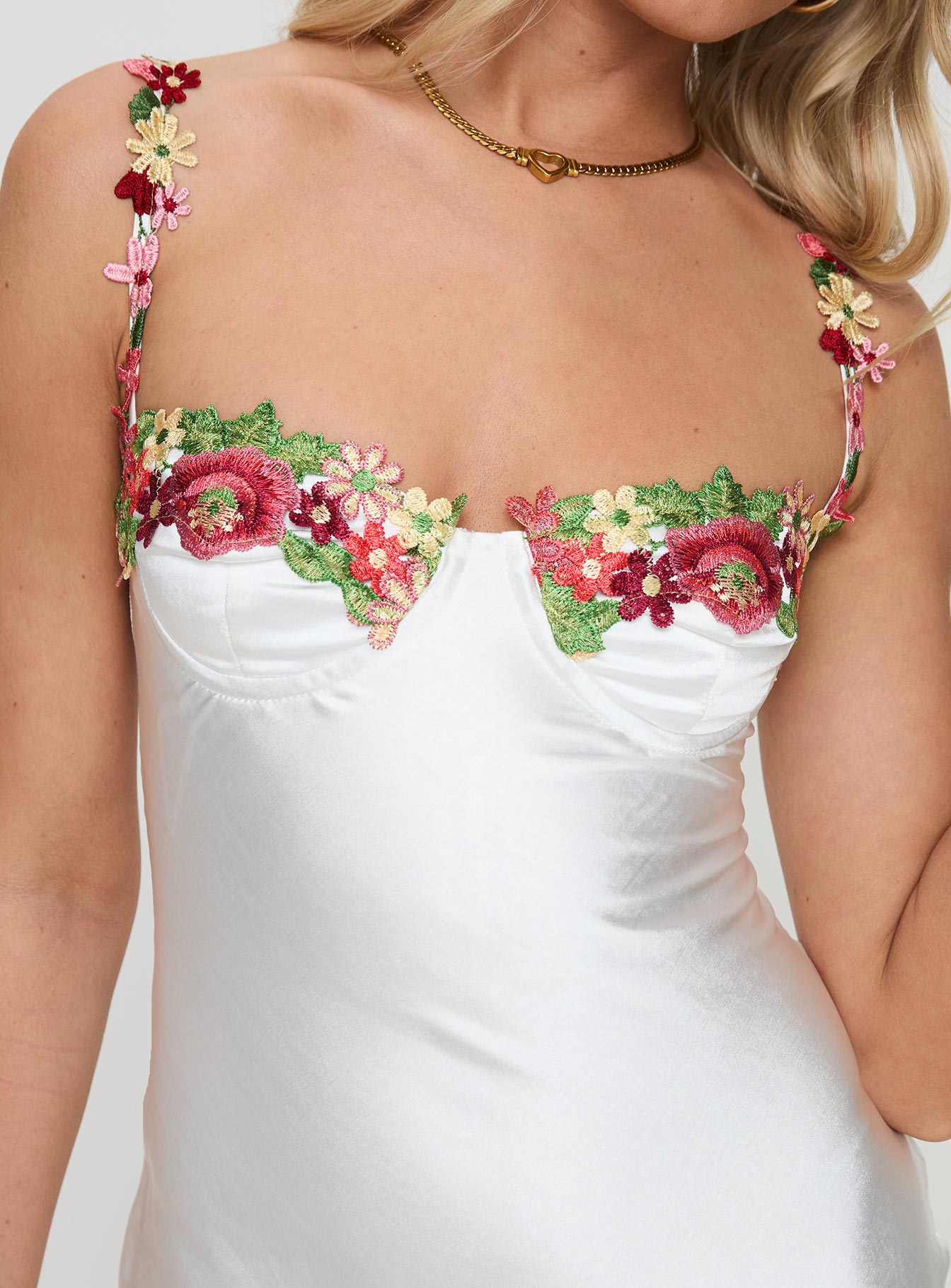 back view of model wearing Princess Polly Kenzie Maxi Dress White Sweetheart Neckline 