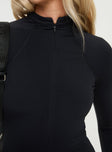 Black Long sleeve unitard Mock neck, invisible zip fastening down front