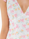 Floral print mini dress Tie shoulder straps, plunging neckline, gathered detail at bust, invisible zip fastening at side