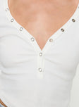 White Long sleeve top V-neckline, press button fastening down bust