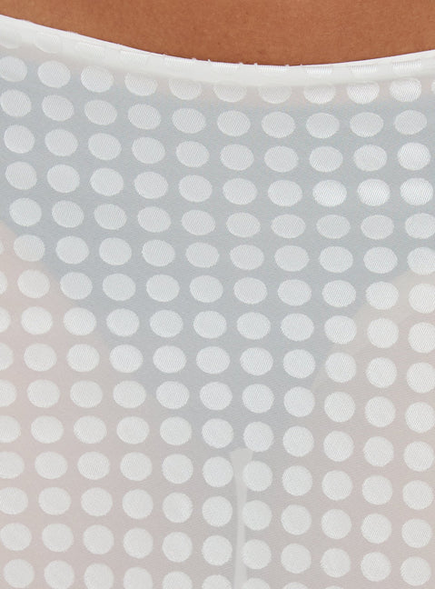 Evangela Sheer Midi Skirt White Polka Dot