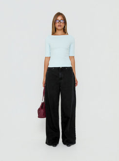 Naylor Mid Rise Wide Leg Jeans Washed Black Denim