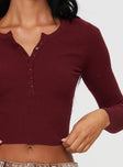 product Princess Polly Full Sleeves Sweetheart  Unwritten Love Top Burgundy