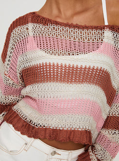 product Princess Polly Perren Sweater Pink / Brown Stripe Cropped 