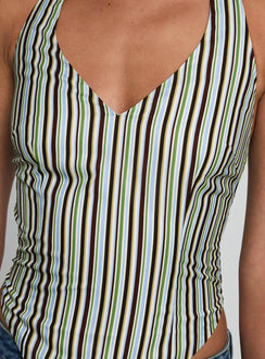 back view of model wearing Princess Polly High Gear Halter Top Multi Sleeveless V-Neck 