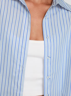 product Princess Polly Mallin Shirt Blue / White Stripe Full Sleeves V-Neck 