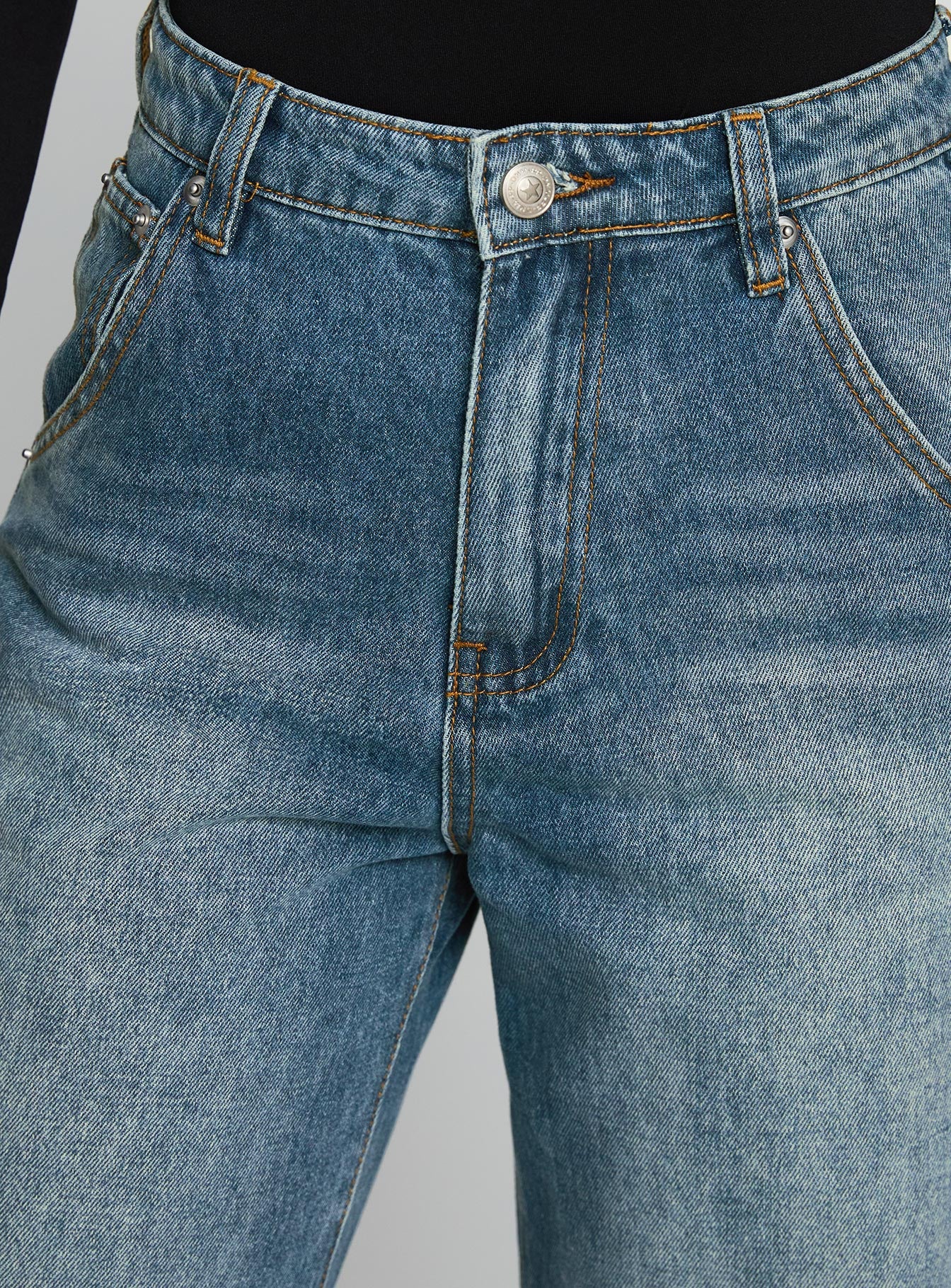 product Princess Polly Sacramento Straight Leg Jeans Mid Blue Denim High Waisted 