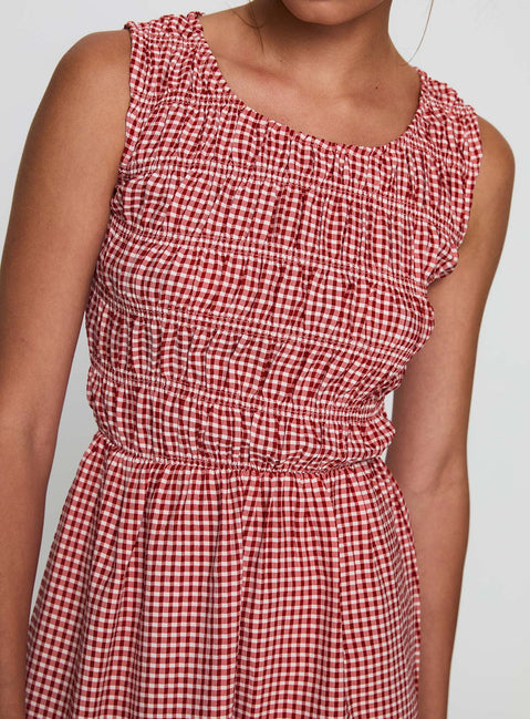 Winxie Shirred Mini Dress Red Gingham Winxie Shirred Mini Dress Red Gingham