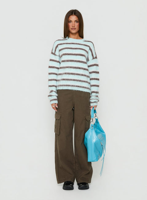 Zionie Knit Sweater Aqua / Brown Stripe