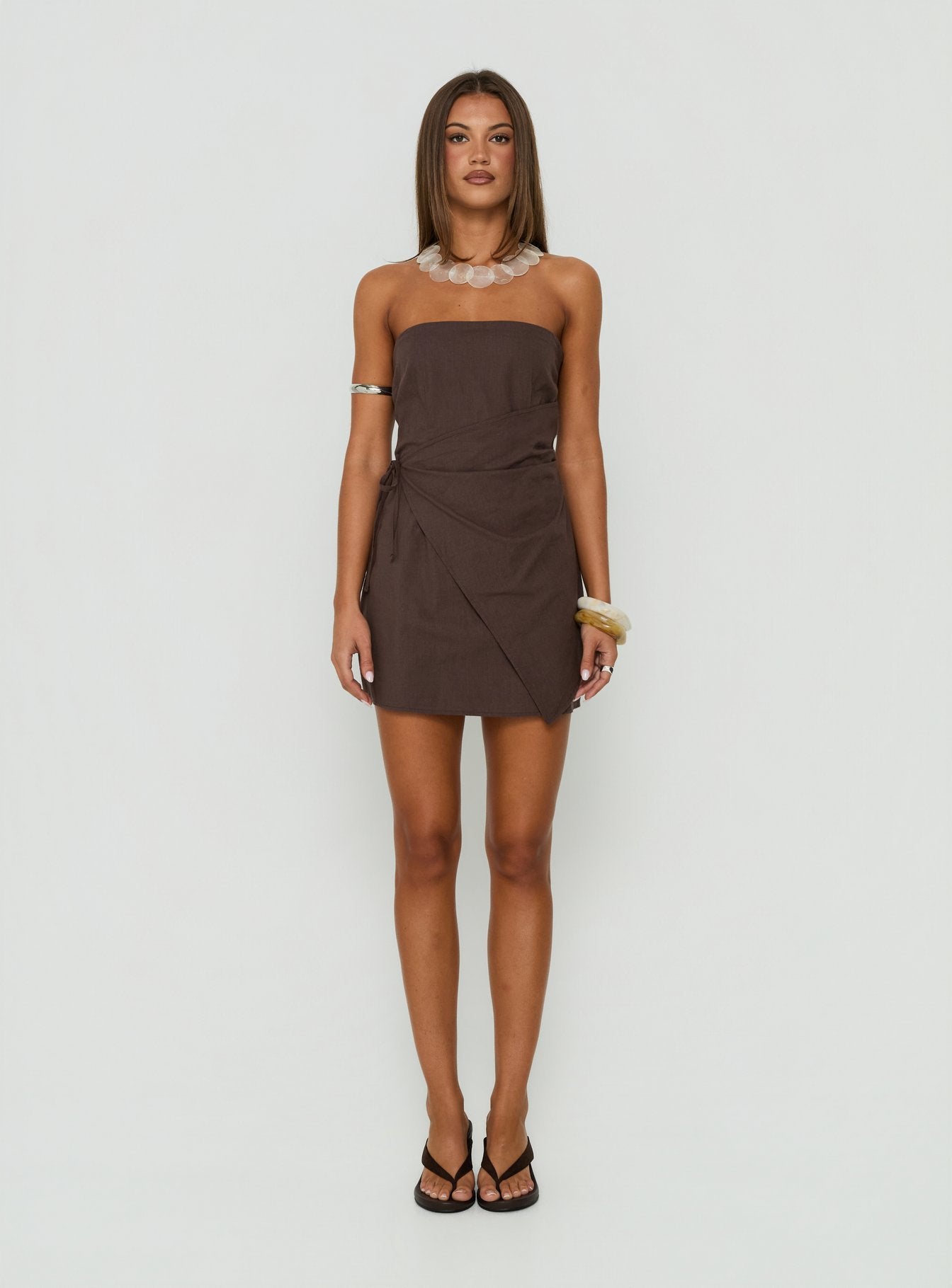 Noira Strapless Wrap Mini Dress Chocolate
