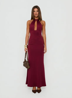 Soreya High Neck Cut Out Maxi Dress Burgundy