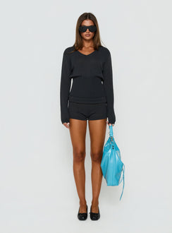 Elsari Foldover Knit Micro Shorts Charcoal