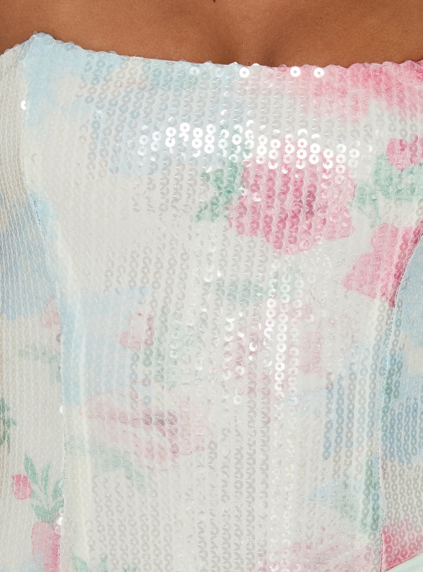 Jessicka Strapless Floral Sequin Mini Dress Aqua