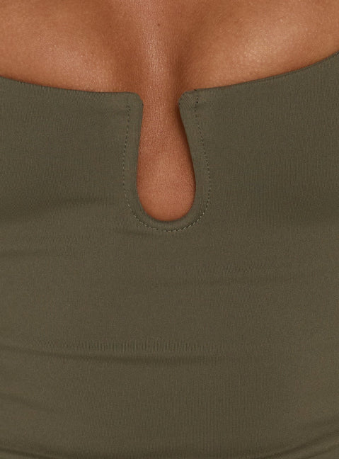 Daily Define Keyhole Cinched Tank Top Olive