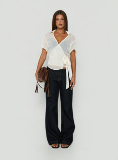Myaa Chiffon Collared Short Sleeve Wrap Top Cream