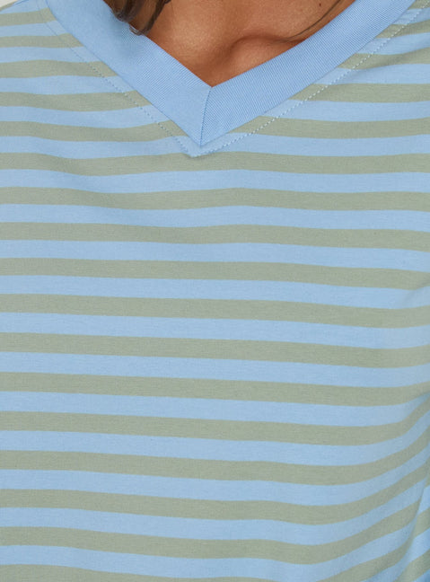 Viollette V Neck Long Sleeve Top Blue Stripe
